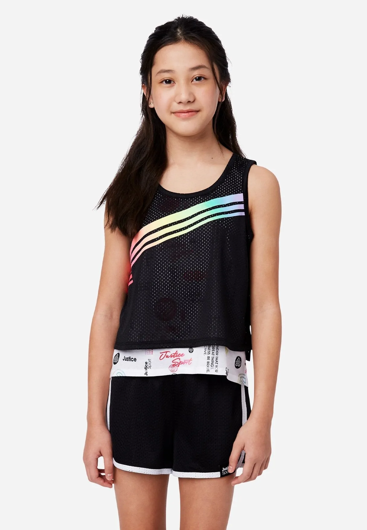 J Sport Patterned Mesh Layered Tank