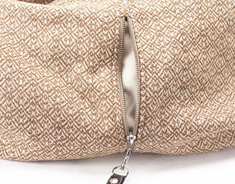 Kallia crossbody bag - Beige patterned wool and leather