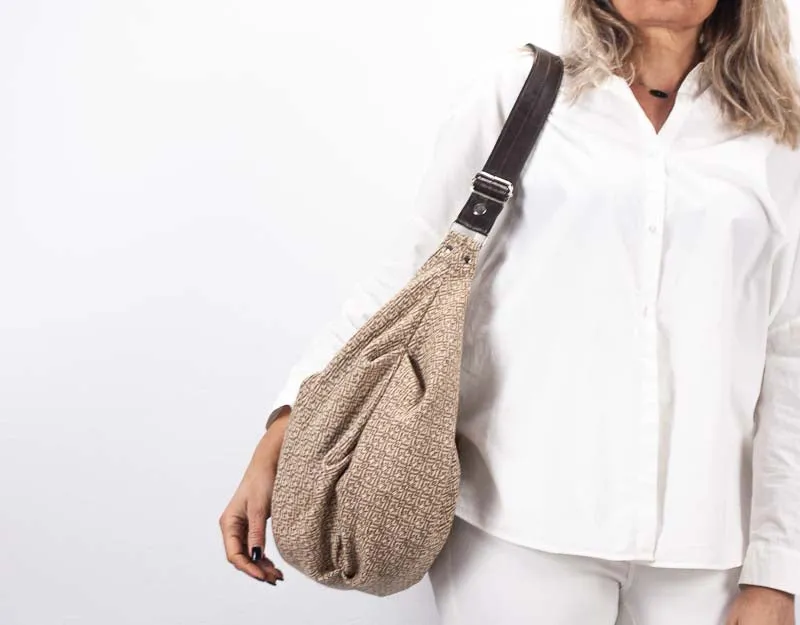 Kallia crossbody bag - Beige patterned wool and leather