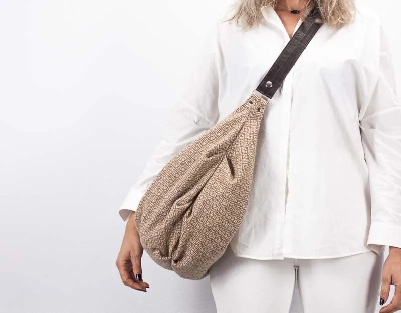 Kallia crossbody bag - Beige patterned wool and leather