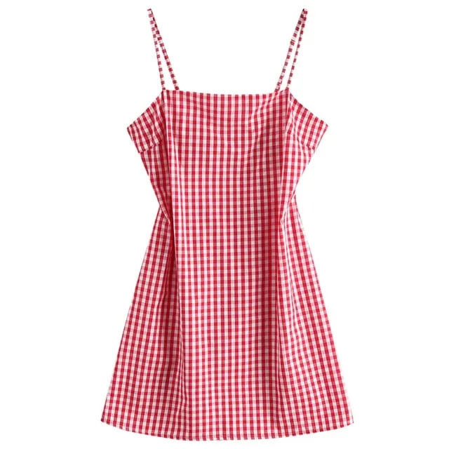 Knotted Plaid Back Zipper Cami Dress