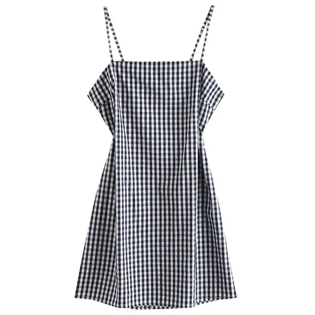 Knotted Plaid Back Zipper Cami Dress