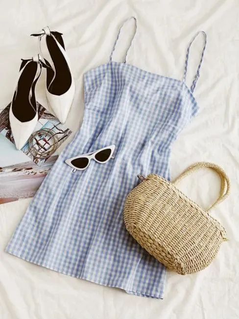 Knotted Plaid Back Zipper Cami Dress