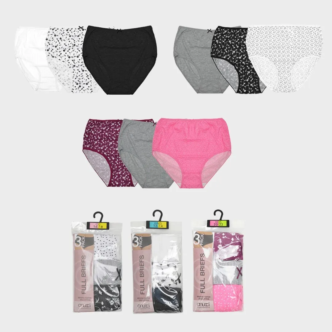 Ladies 3pk Printed Briefs