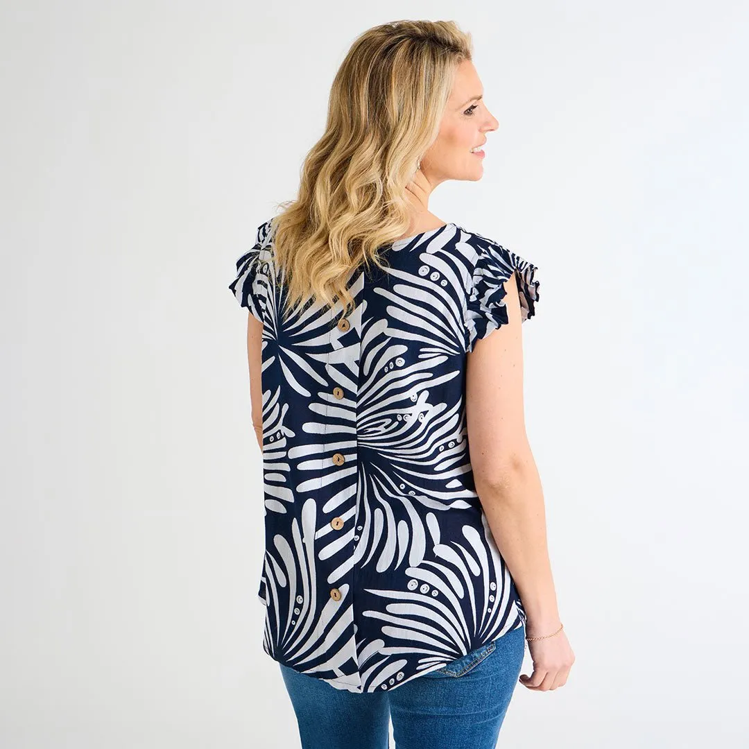 Ladies Button Back Printed Top