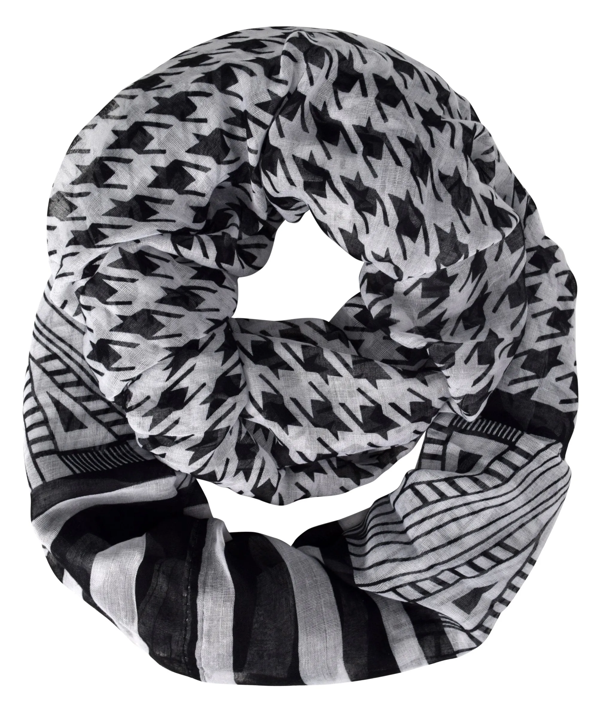 Light Tribal and Striped Houndstooth Sheer Infinity Loop Scarf