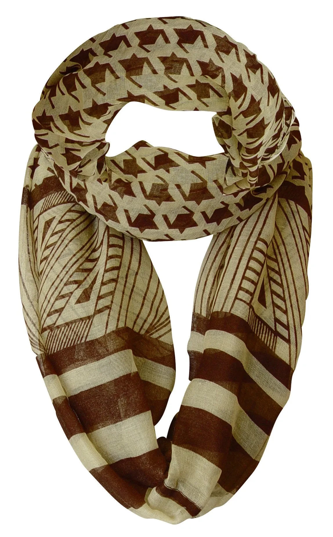 Light Tribal and Striped Houndstooth Sheer Infinity Loop Scarf