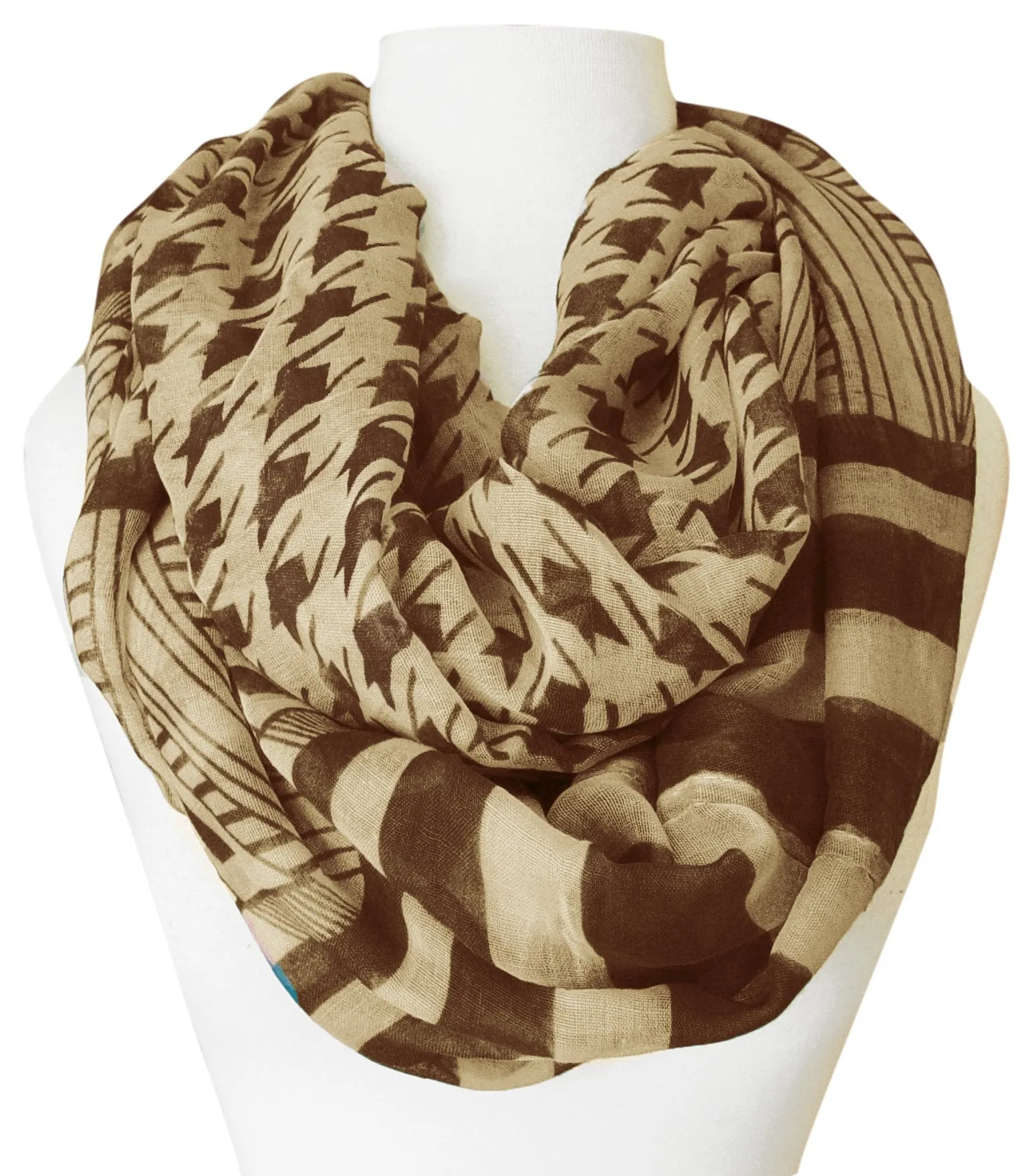 Light Tribal and Striped Houndstooth Sheer Infinity Loop Scarf