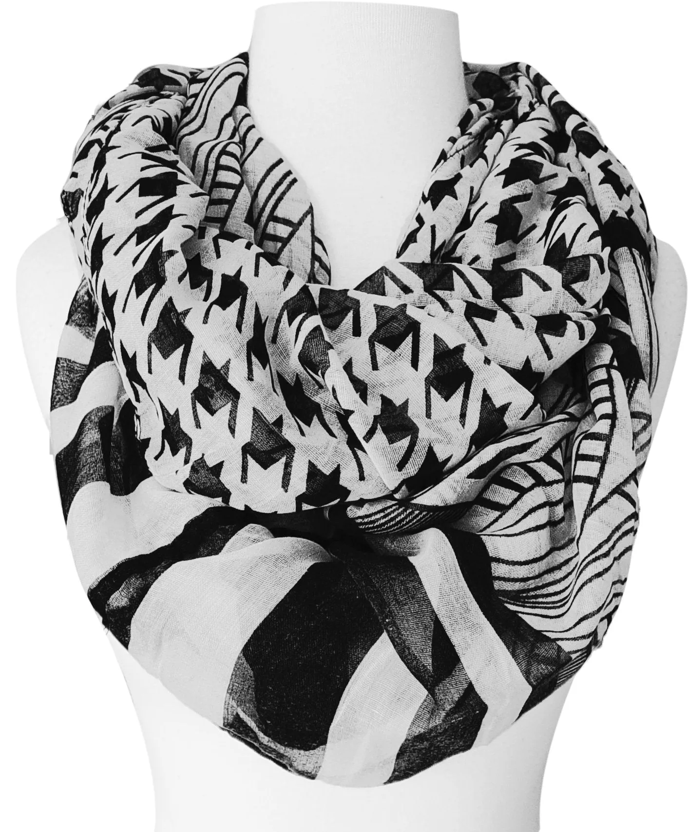 Light Tribal and Striped Houndstooth Sheer Infinity Loop Scarf