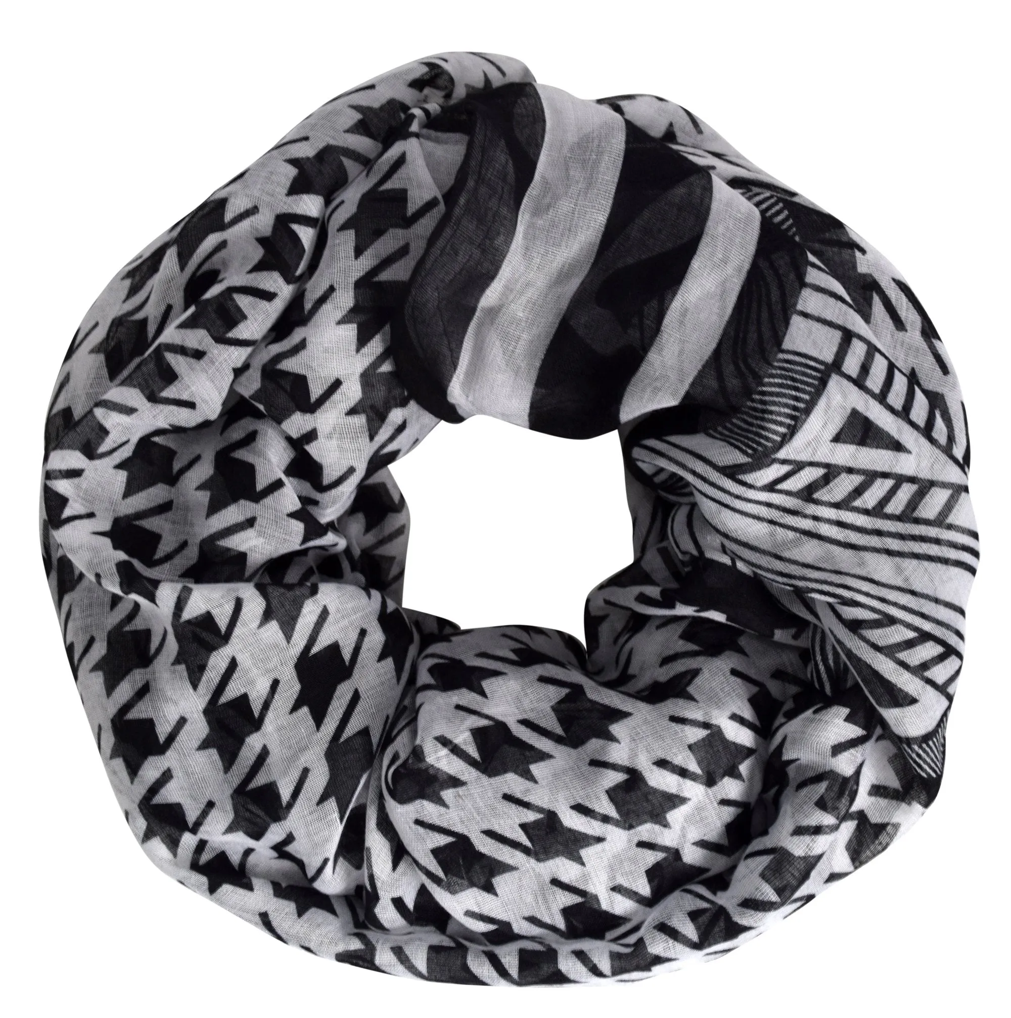 Light Tribal and Striped Houndstooth Sheer Infinity Loop Scarf