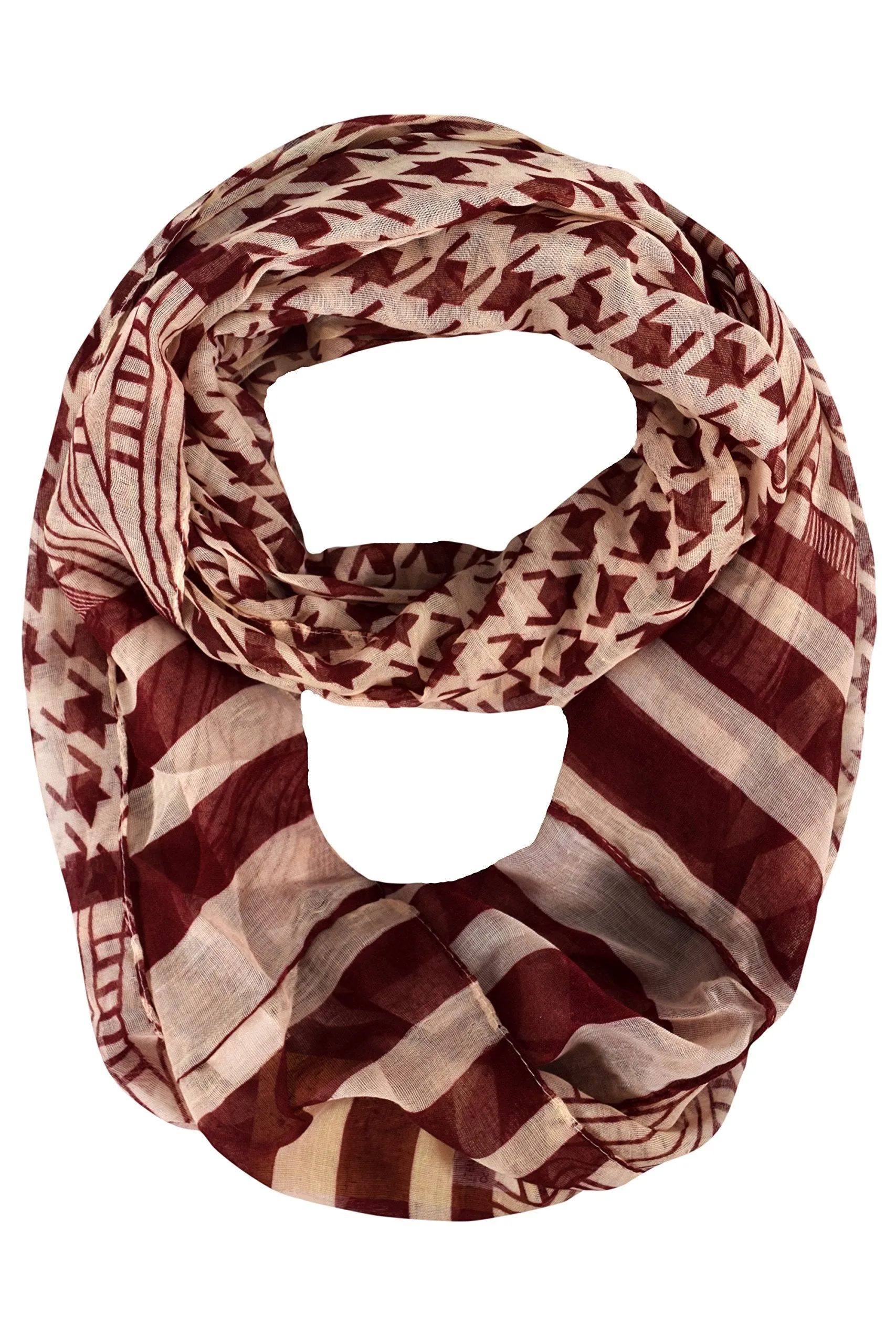 Light Tribal and Striped Houndstooth Sheer Infinity Loop Scarf