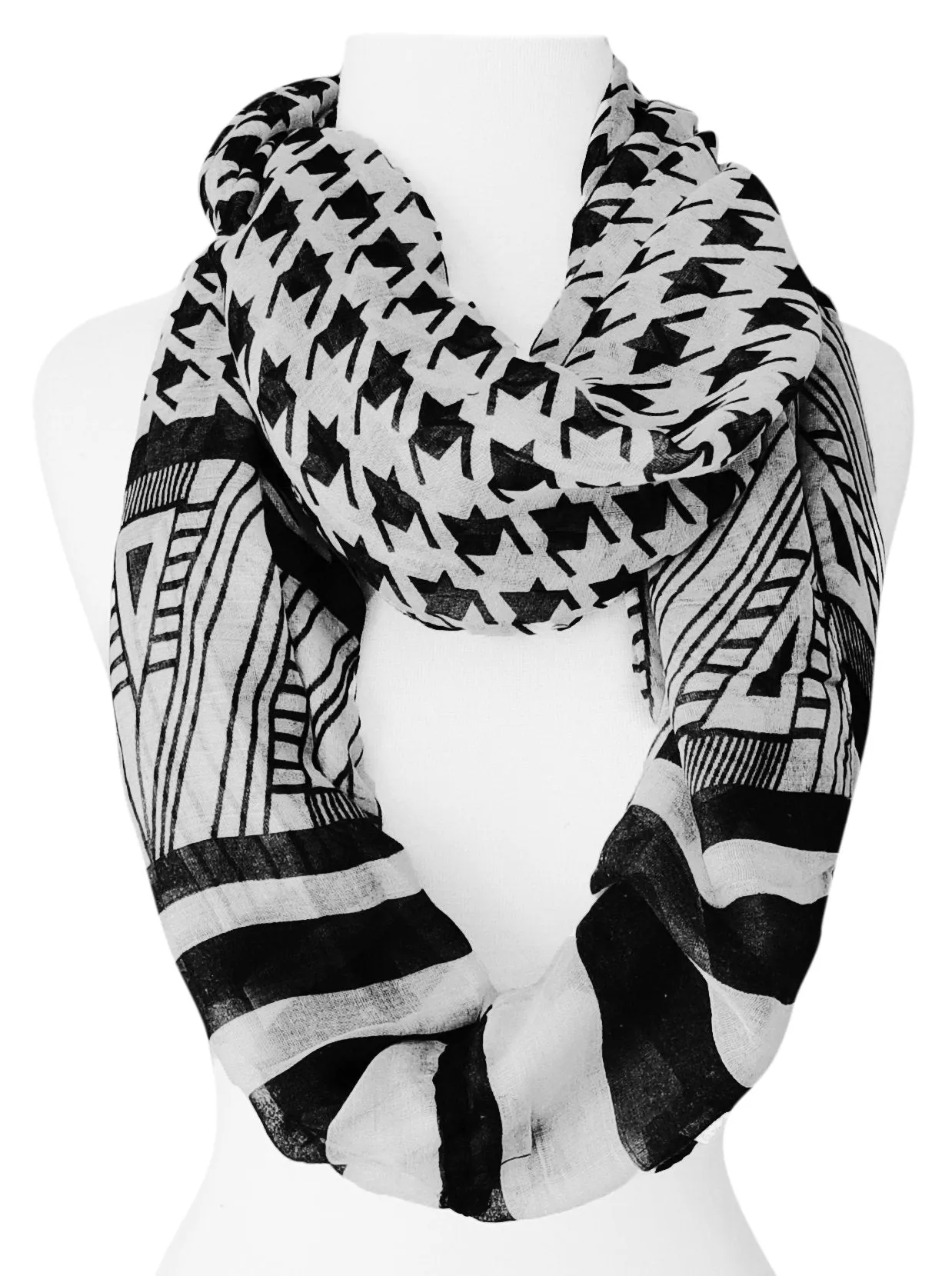 Light Tribal and Striped Houndstooth Sheer Infinity Loop Scarf