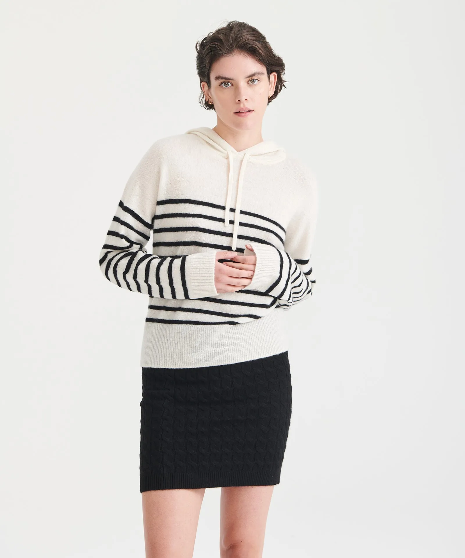 Lightweight Striped Cashmere Oversized Hoodie