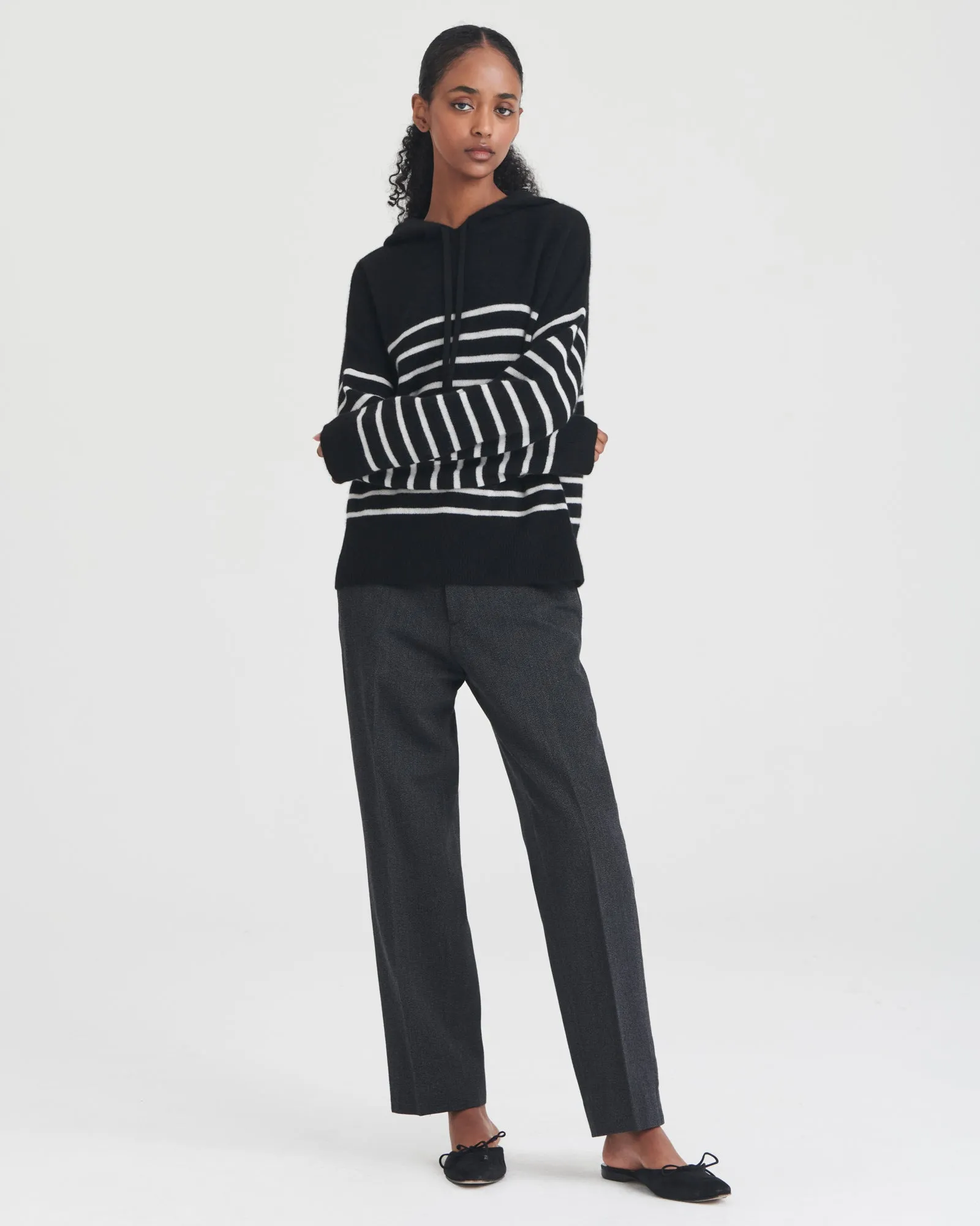 Lightweight Striped Cashmere Oversized Hoodie