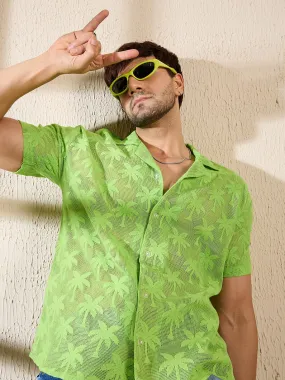 Lime Green Palm Sheer Cuban Shirt