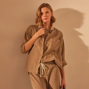 Linen Oversized Shirt - Cashew Pigment