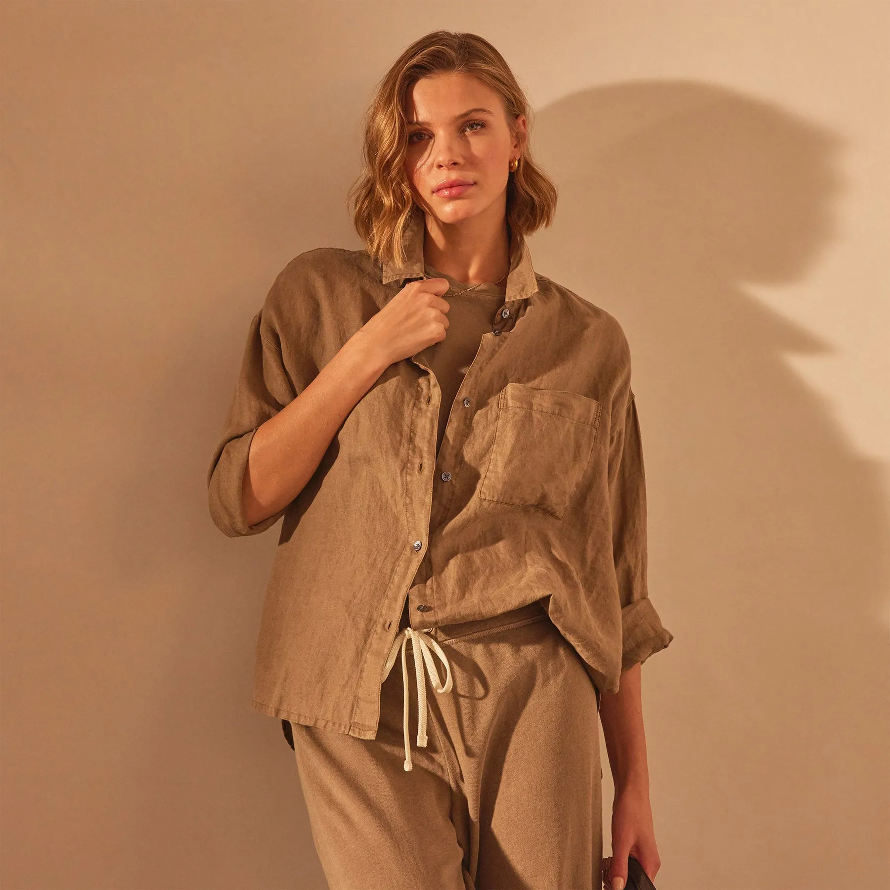 Linen Oversized Shirt - Cashew Pigment