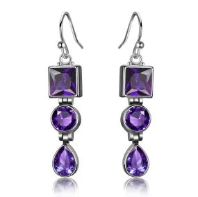 Luxury Amethyst Dangle Earrings - 925 Sterling Silver