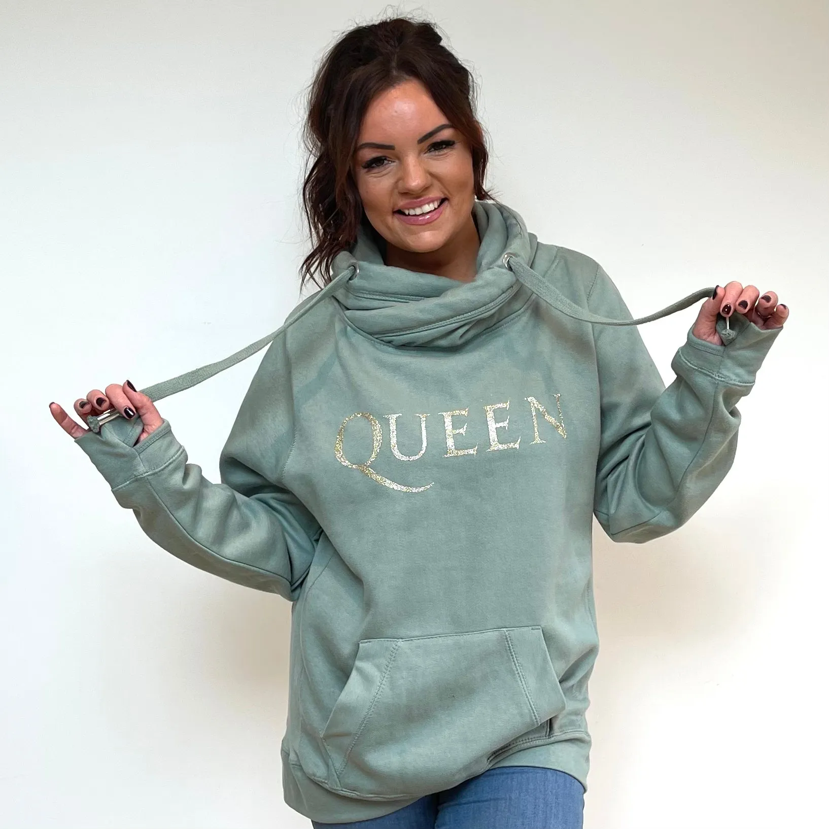 Luxury Cowl Neck Queen Hoodie - Sage