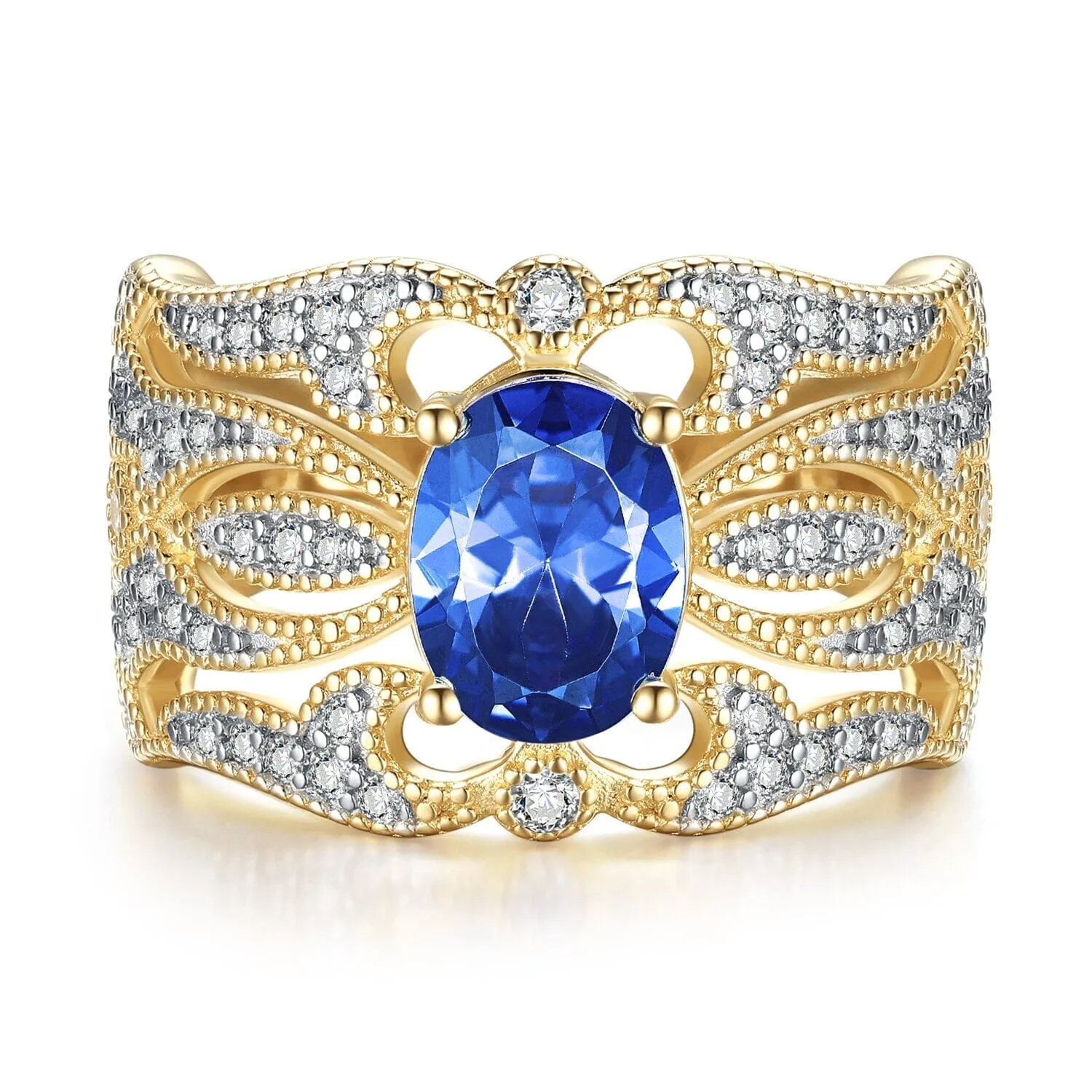 Luxury Engagement Sapphire Gold Ring - 925 Sterling Silver