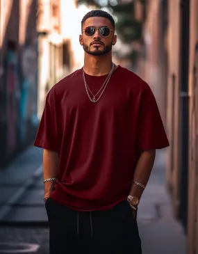 Maroon Solid Oversized T-shirt