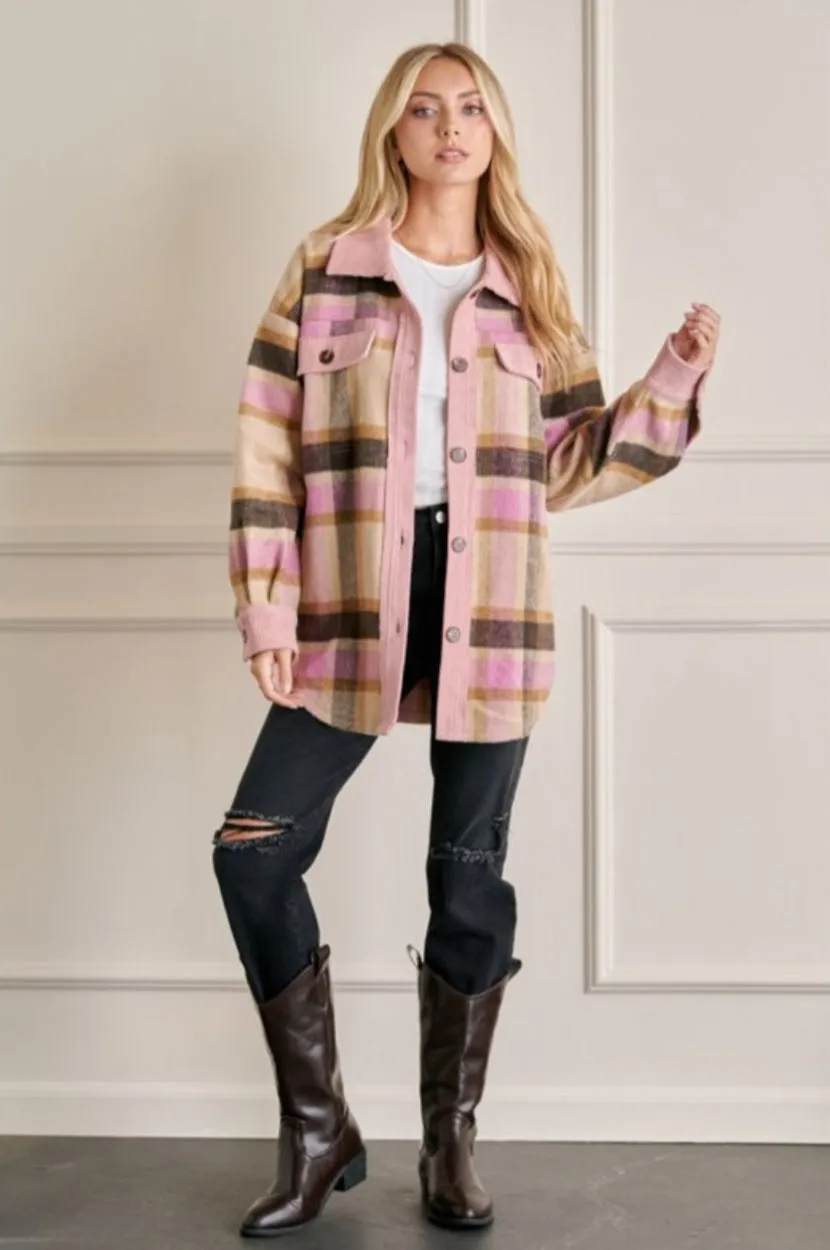 Mauve Plus Size Plaid Jacket