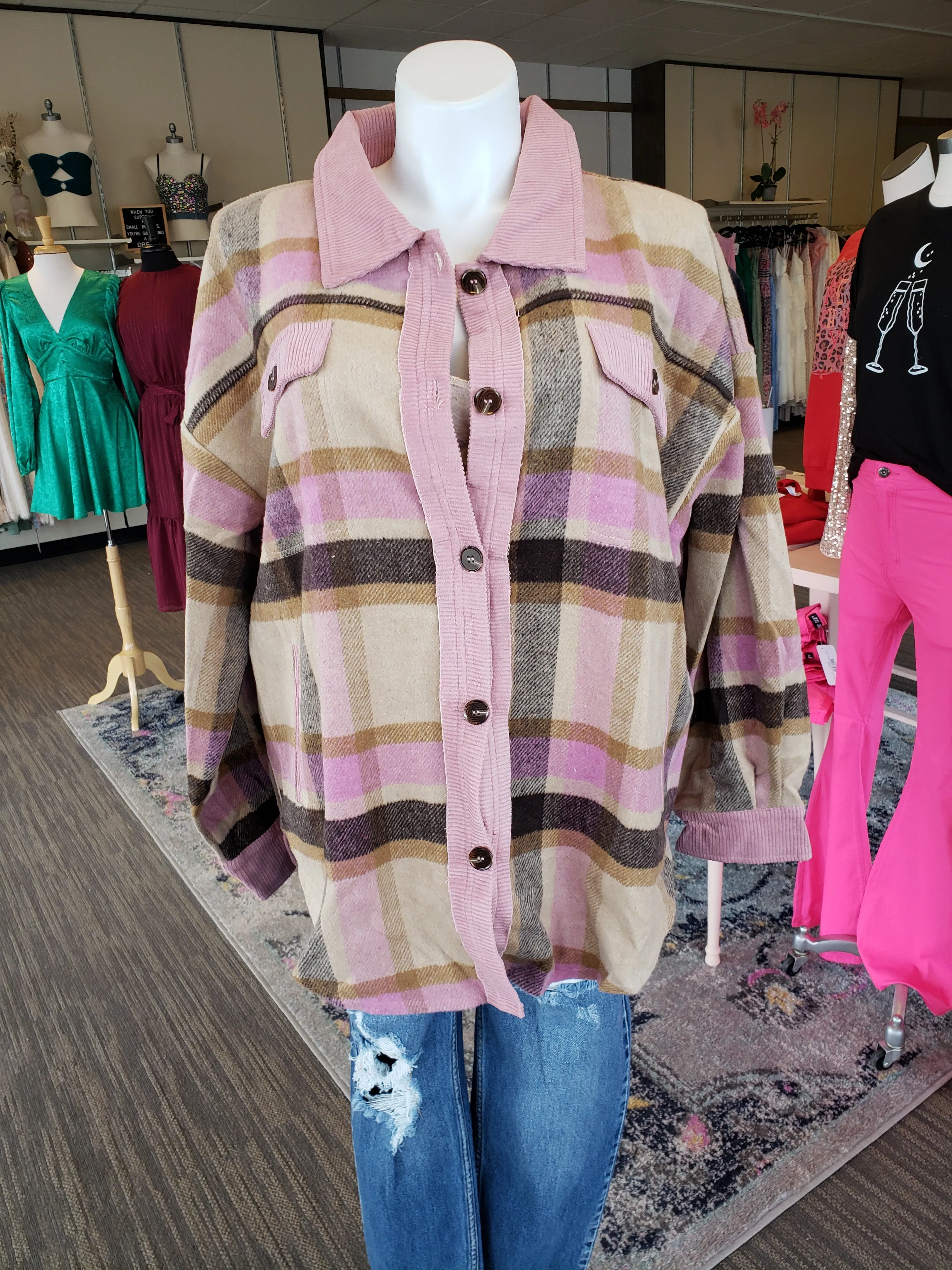 Mauve Plus Size Plaid Jacket