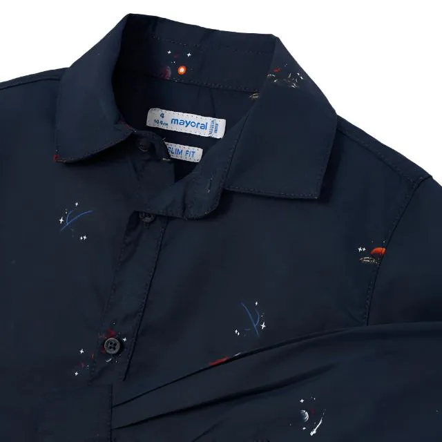 Mayoral Mini L/S Patterned Dress Shirt _Navy 4186-50