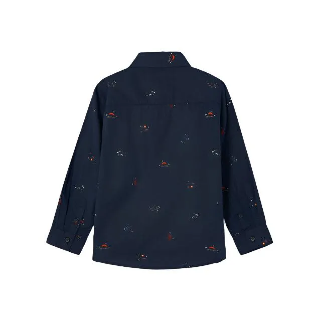 Mayoral Mini L/S Patterned Dress Shirt _Navy 4186-50