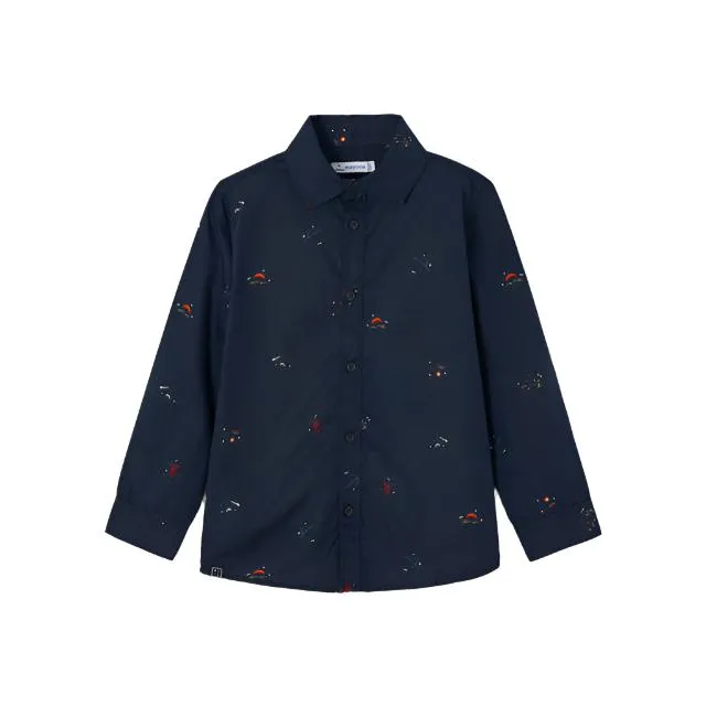 Mayoral Mini L/S Patterned Dress Shirt _Navy 4186-50