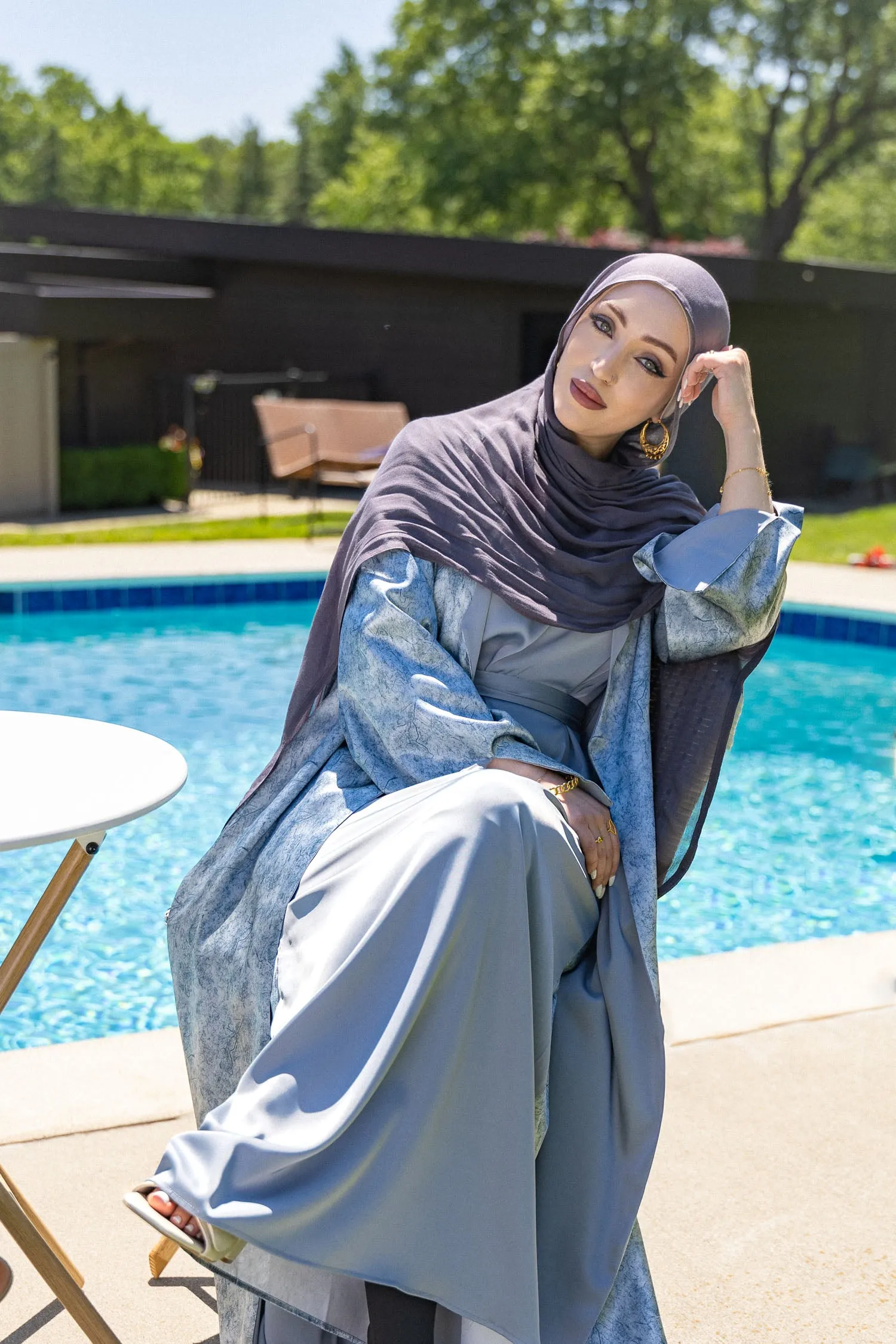 Nawra Reversible Abaya Set -  Blue Gray / Tie Dye