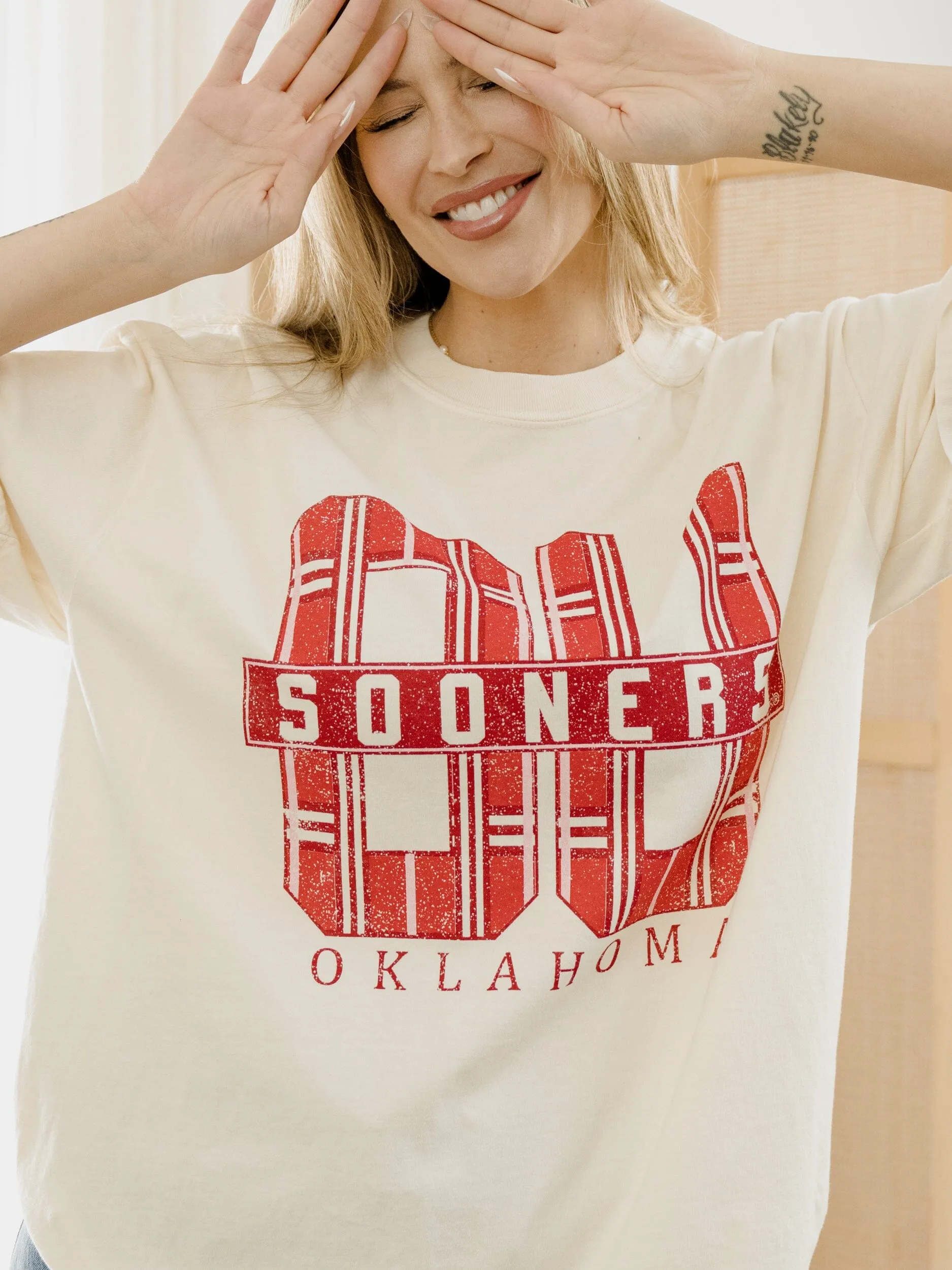 OU Sooners Preppy Plaid Ivory Tee