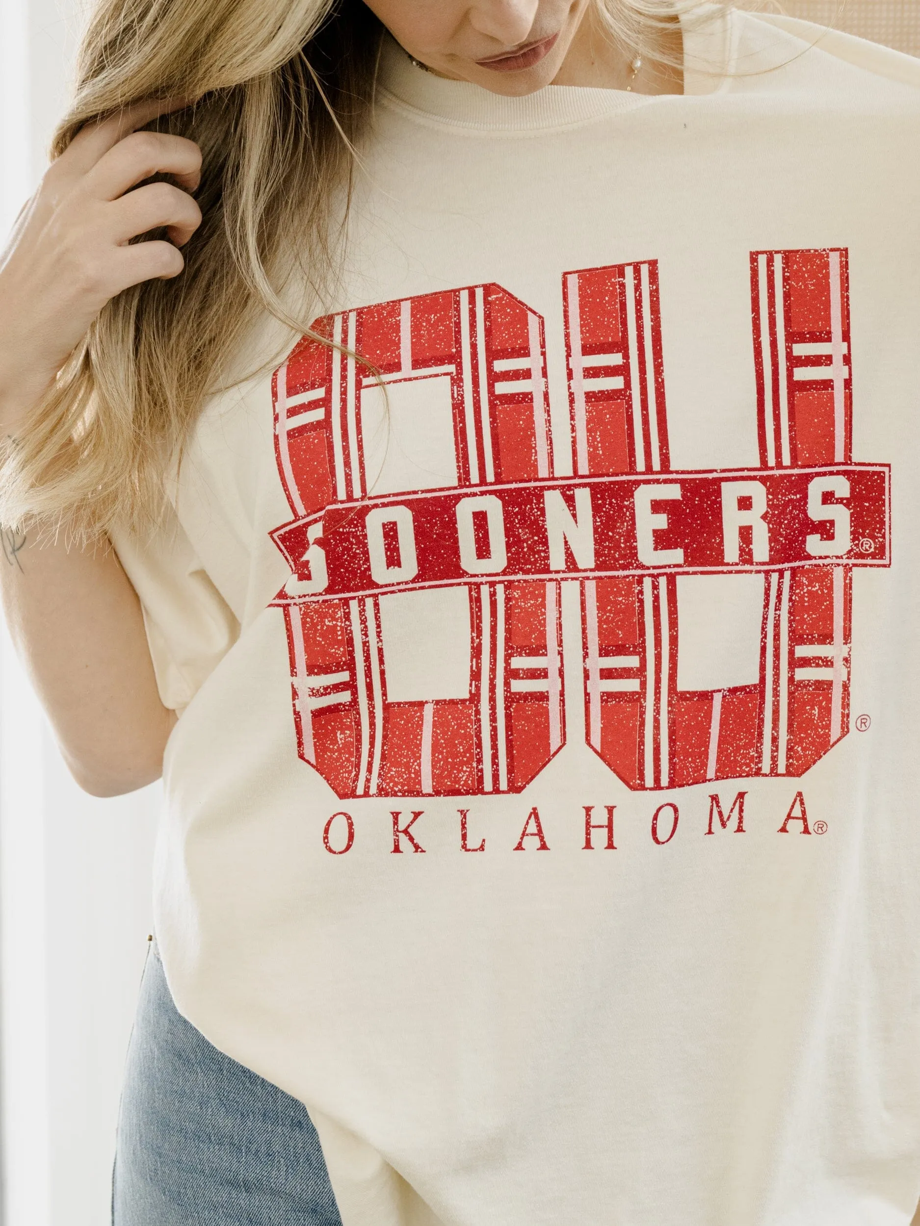 OU Sooners Preppy Plaid Ivory Tee