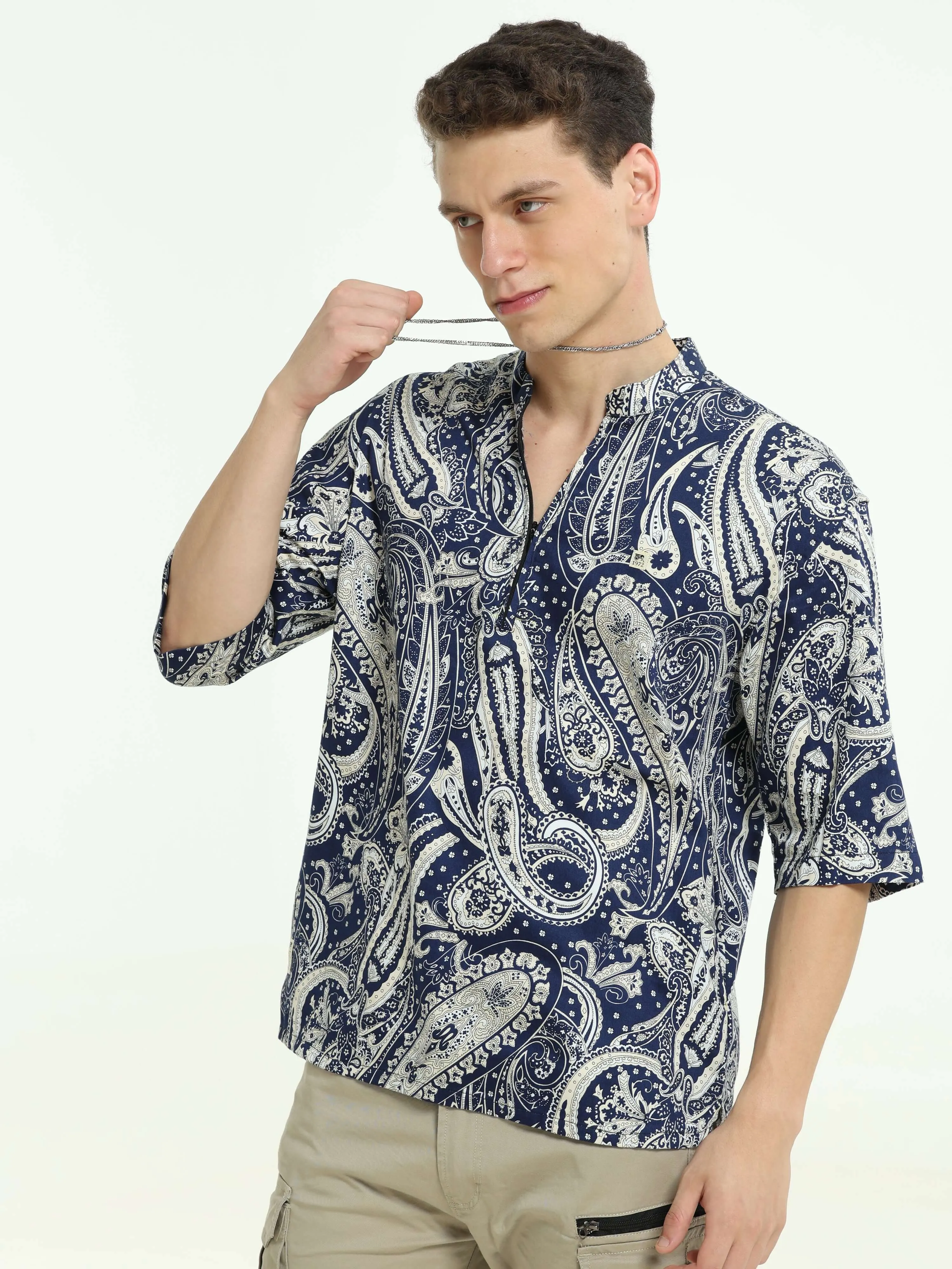 Oversized Blue colour printed kurta