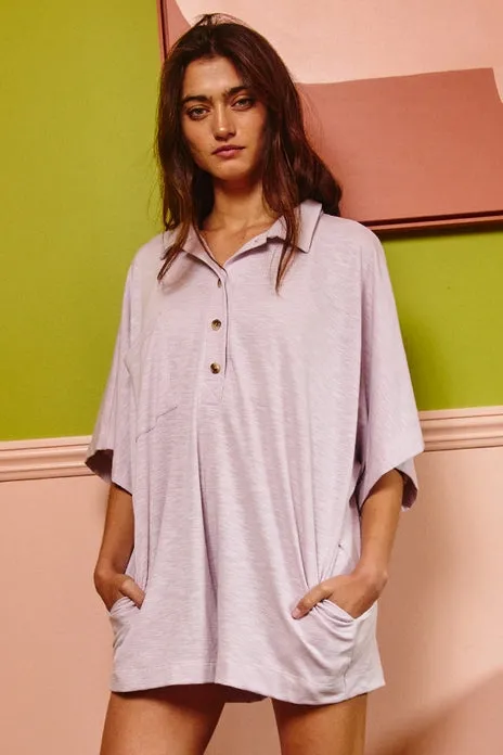 Oversized Button Up Jersey Romper