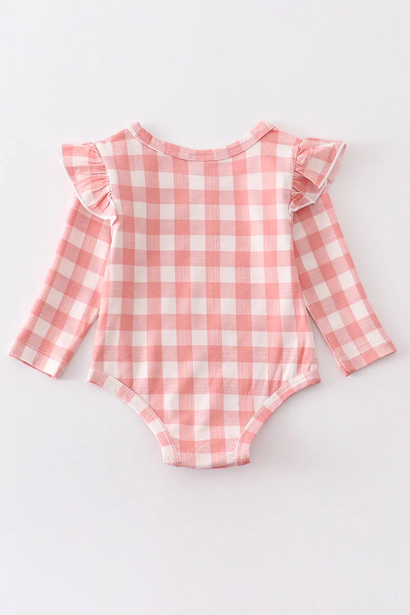 Pink plaid ruffle baby onesie