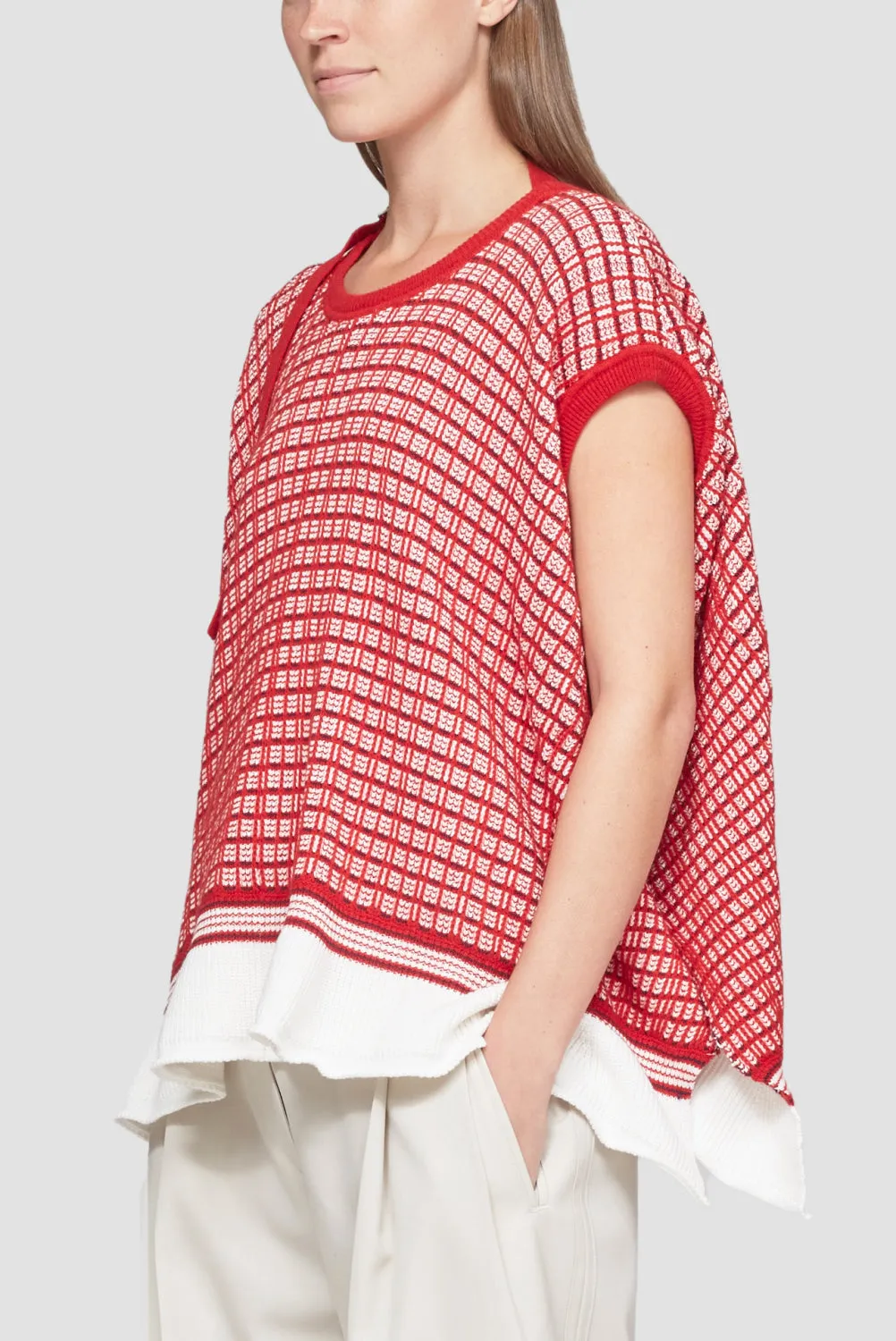 Plaid Jacquard Cap Sleeve Top