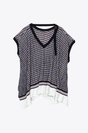 Plaid Jacquard Cap Sleeve Top