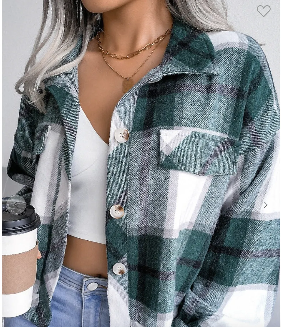 Plaid Shacket in Green