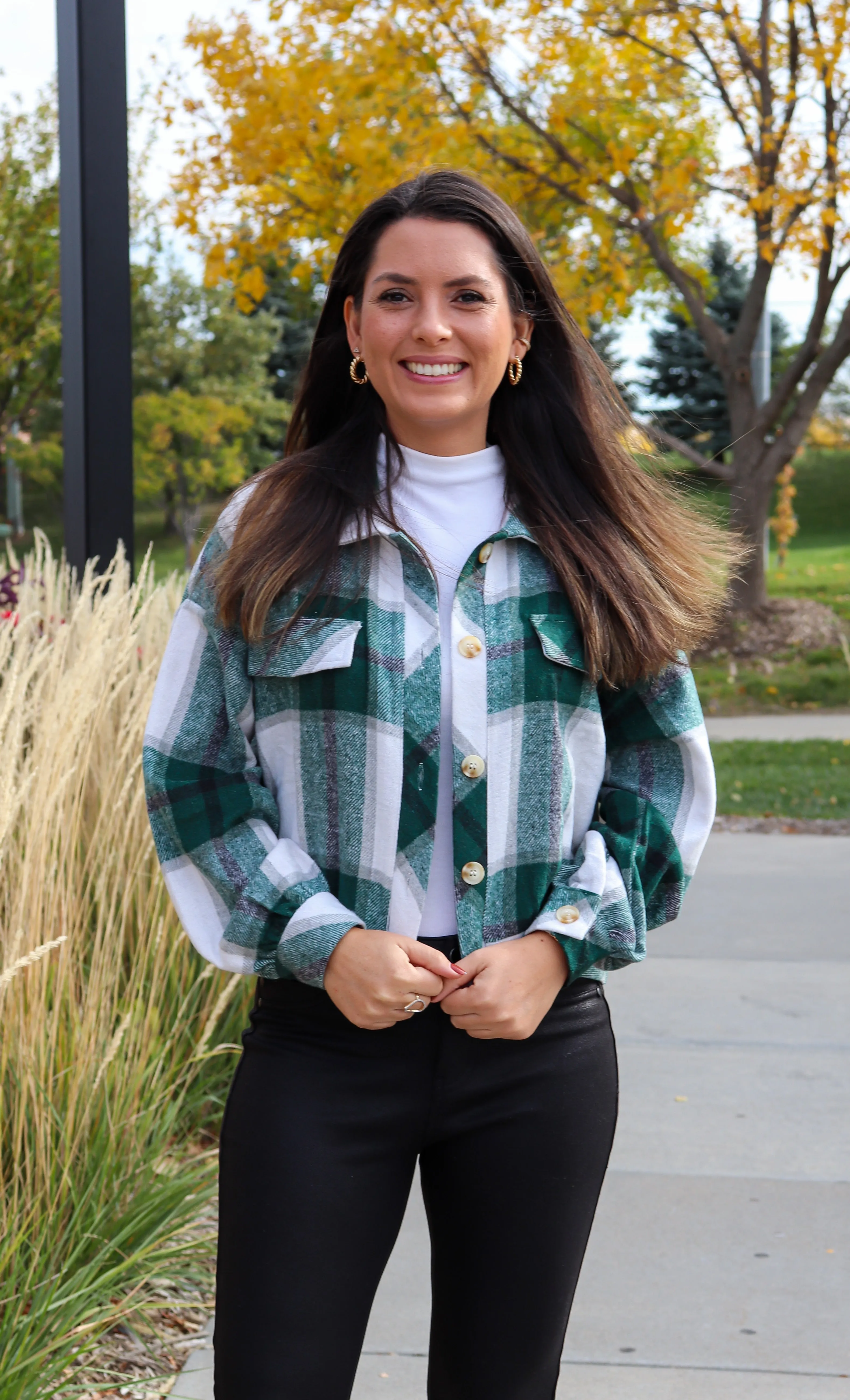 Plaid Shacket in Green