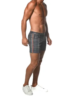 PLAID STRETCH KNIT SHORT W/ SIDE TAPE