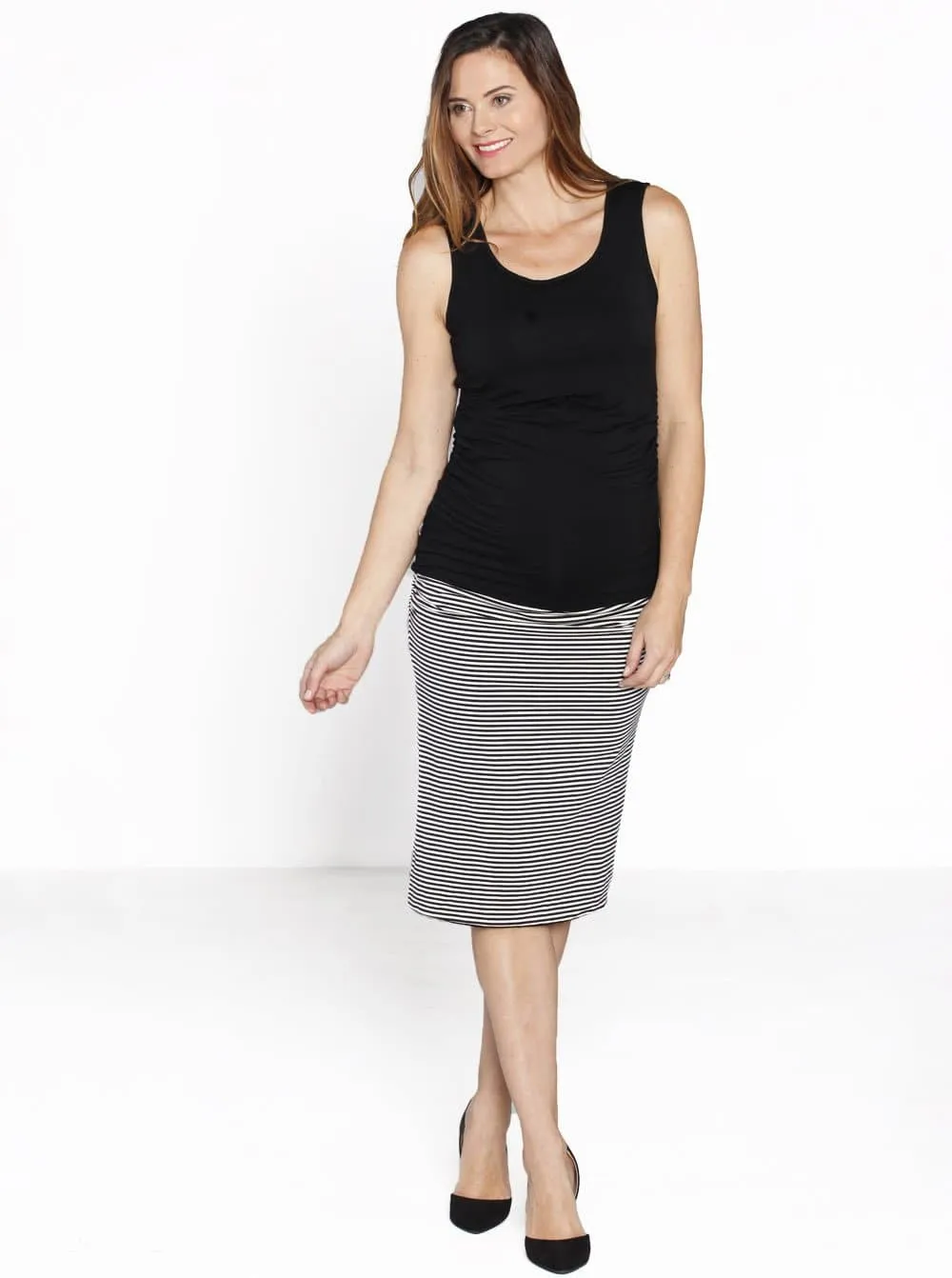 Reversible Maternity Skirt in Black Stripes