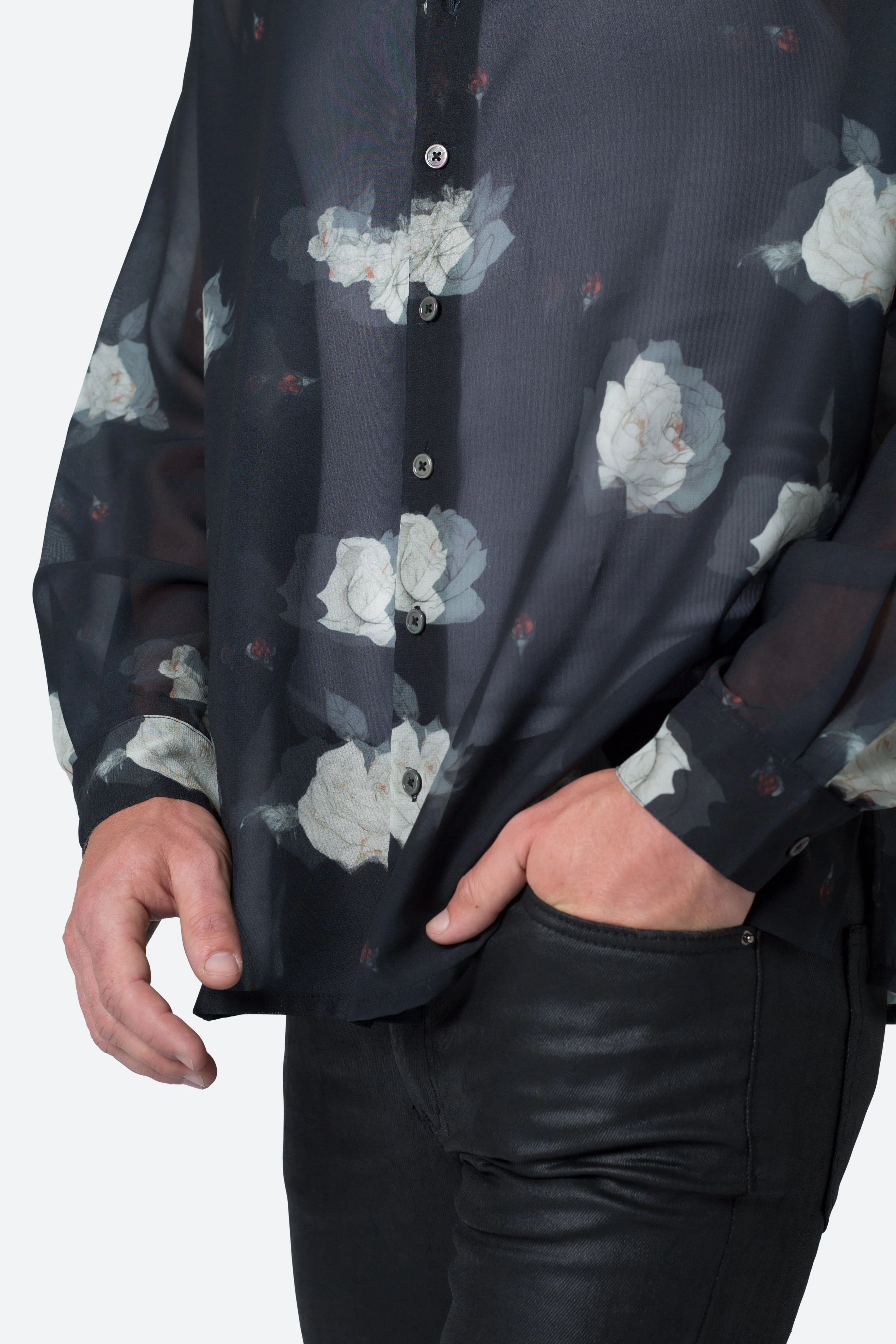 Roses Sheer Shirt - Black