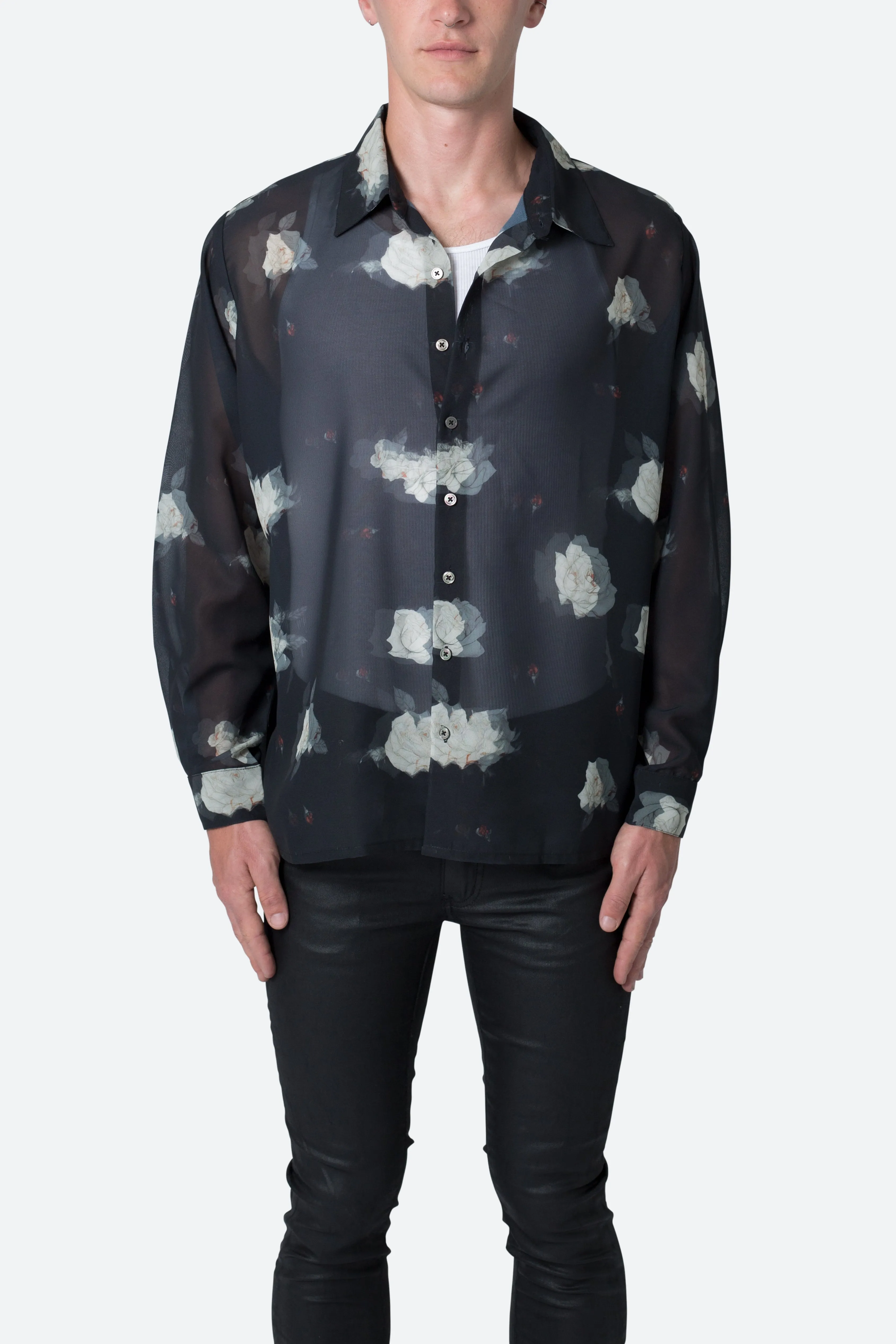 Roses Sheer Shirt - Black