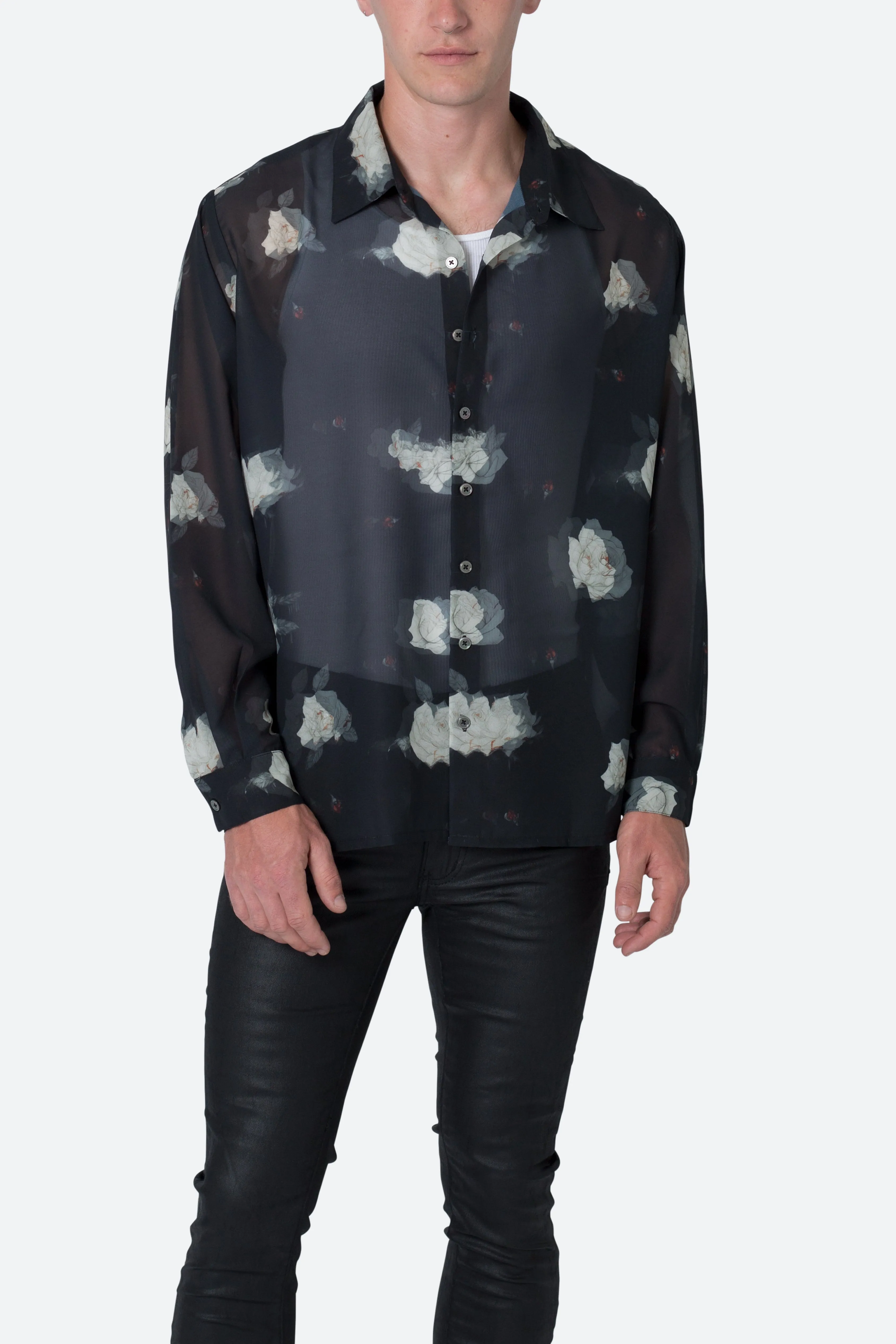 Roses Sheer Shirt - Black