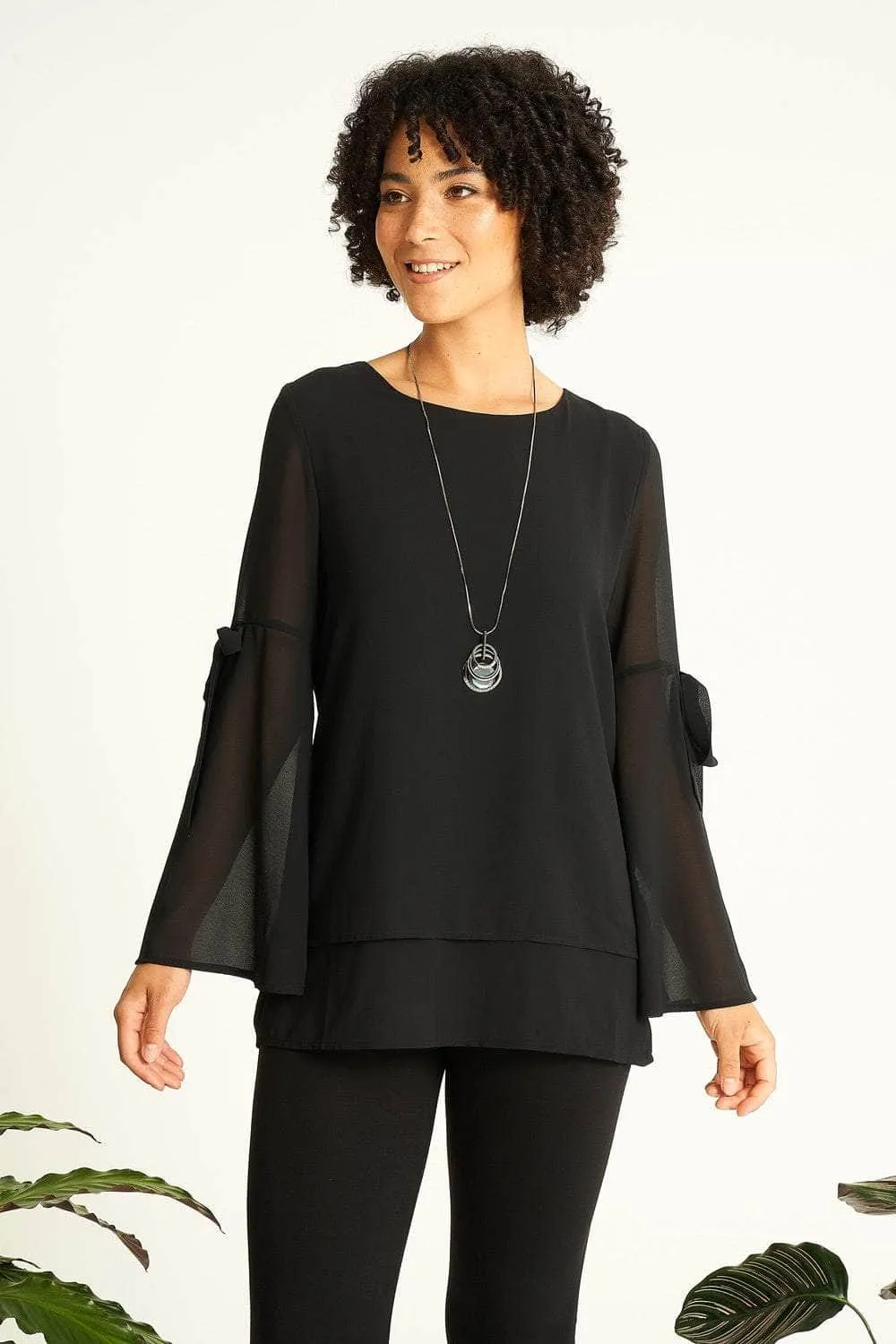 Saloos Bell Sleeves Sheer Tunic Top with Necklace