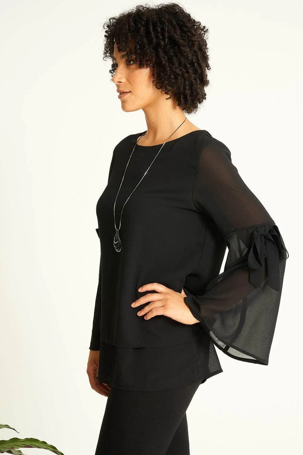 Saloos Bell Sleeves Sheer Tunic Top with Necklace