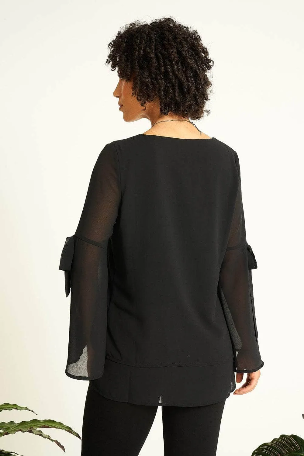 Saloos Bell Sleeves Sheer Tunic Top with Necklace