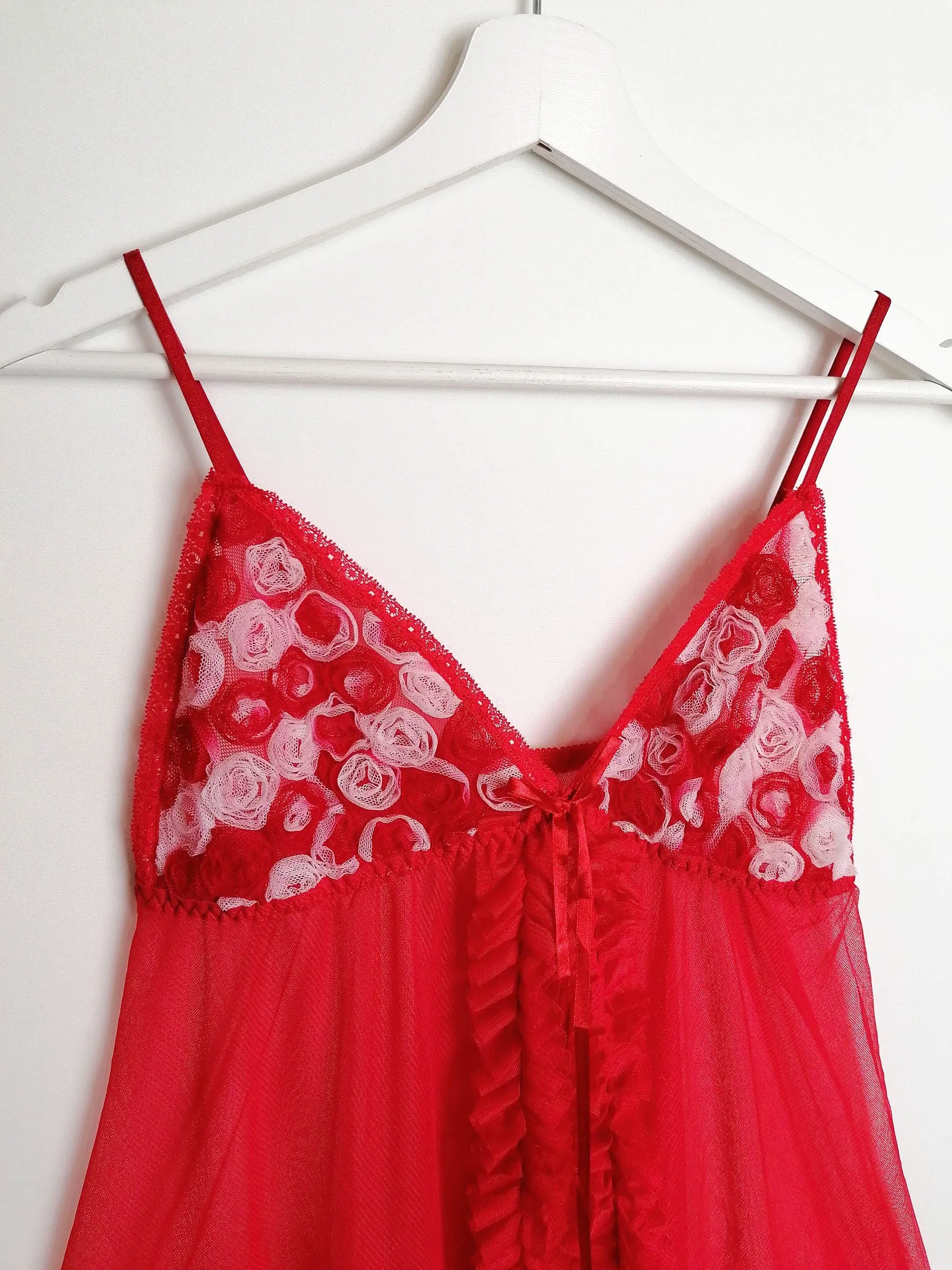 Sheer Red Tulle Lingerie Set - size S-M