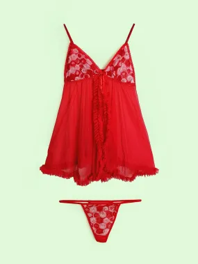 Sheer Red Tulle Lingerie Set - size S-M